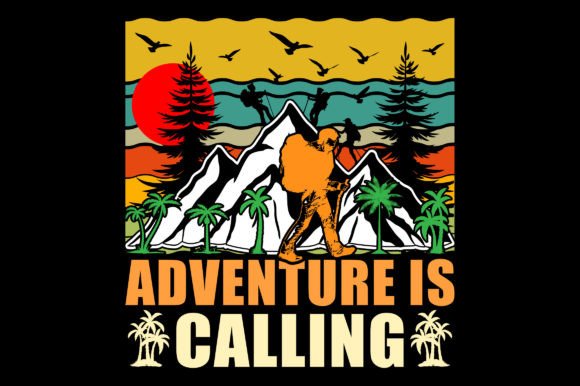 Adventure is Calling Vintage Hiking Graphics for T-Shirt Designs