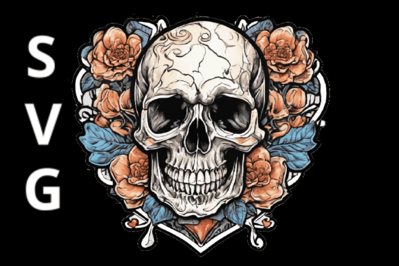 Skull with a Heart of Roses SVG for T-Shirt Designs & Graphics